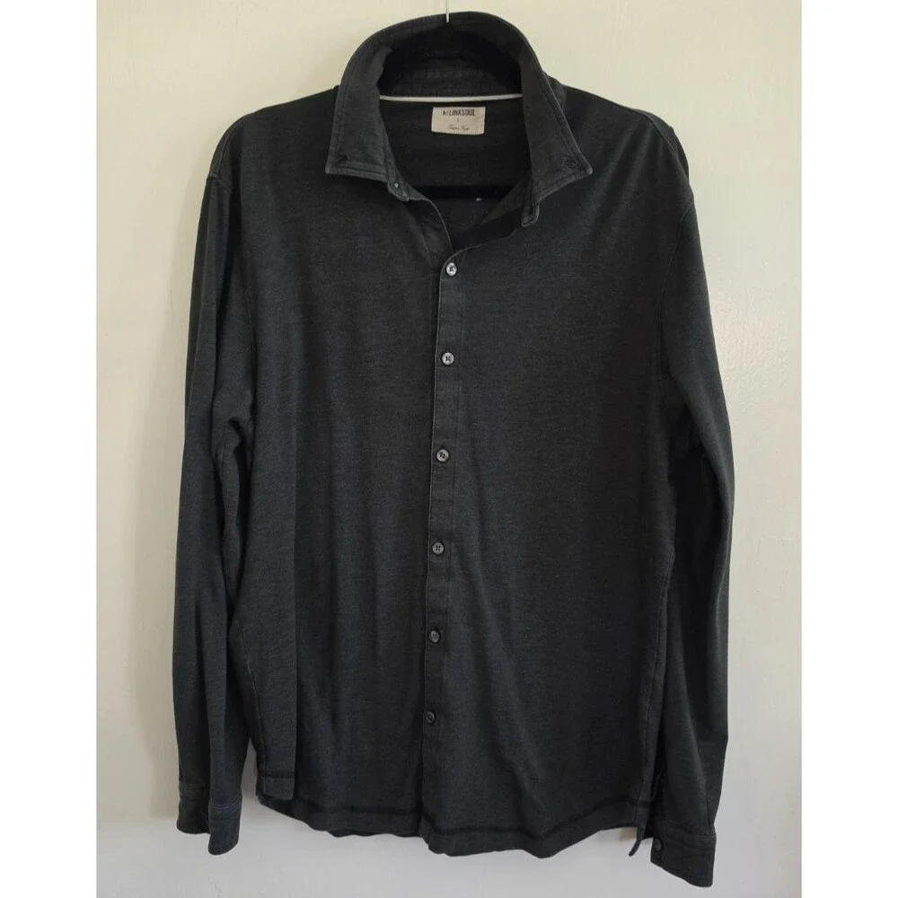 LINKSOUL Pacific Mens L Long Sleeve Button Shirt Golf Surf Black Stretch Cali